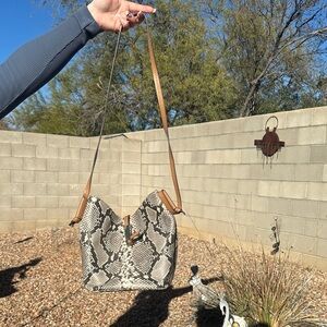 Vince Camuto Snake Print Shoulder Bag - Gray and Tan